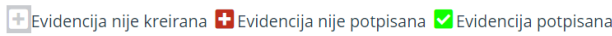Legenda: Evidencija nije kreirana, Evidencija nije potpisana, Evidencija potpisana
